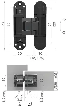 Петля скрытой установки Armadillo U3D3300.TG SC матовый хром