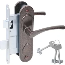 Замок врезной сувальдный с защёлкой в комплекте с ручкой Absolyute ЗВ9.2-07 (медь антик), 3 кл.