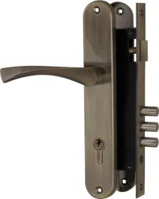 Замок врезной цилиндровый с защелкой в комплекте с ручкой Fuaro LOCKSET.9011 (SET F9011) AB бронза