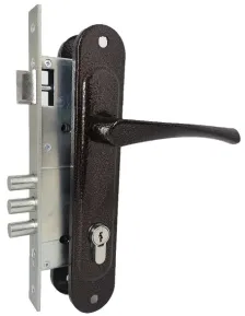 Замок врезной цилиндровый с защёлкой в комплекте с ручкой Absolyute ЗВ4-85/07 (медь антик), 4 кл.