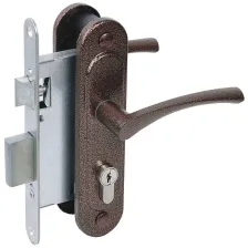 Замок врезной цилиндровый с защёлкой в комплекте с ручкой Absolyute ЗВ4-3/07 (медь антик), 4 кл.