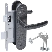 Замок врезной сувальдный с защёлкой в комплекте с ручкой Absolyut ЗВ9.2-08 (серебро антик), 3 кл.