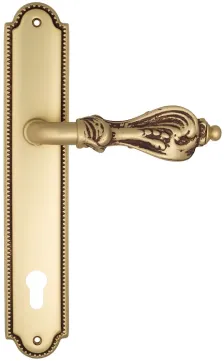 Дверная ручка Venezia \"FLORENCE\" CYL на планке PL98 французское золото + коричневый