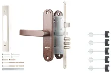 Замок врезной сув. с задвижкой, защёлкой в компл с ручкой ЗВ9-8.3/15 (медн ант) лев, 5 кл. /88013/