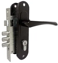 Замок врезной цилиндровый с защёлкой в комплекте с ручкой Absolyute ЗВ4-60/07 (медь антик), 4 кл.