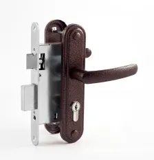 Замок врезной цилиндровый с защелкой в комплекте с ручкой Omega ЗВ7.02 медь, 4 кл.