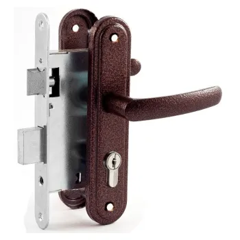 Замок врезной цилиндровый с защёлкой в комплекте с ручкой Zenit ЗВ4-3.08 (медь), 4 кл.