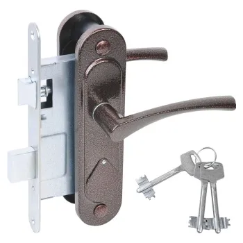 Замок врезной сувальдный с защёлкой в комплекте с ручкой Absolyute ЗВ9.2-07 (медь антик), 3 кл.