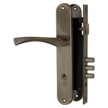 Замок врезной цилиндровый с защелкой в комплекте с ручкой Fuaro LOCKSET.9011 (SET F9011) AB бронза