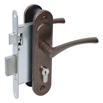 Замок врезной цилиндровый с защёлкой в комплекте с ручкой Absolyute ЗВ4-3/07 (медь антик), 4 кл.