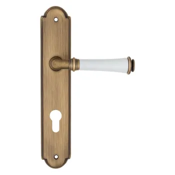 Дверная ручка на планке Fratelli Cattini \"GRACIA CERAMICA BIANCO\" CYL PL257-BY матовая бронза