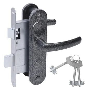 Замок врезной сувальдный с защёлкой в комплекте с ручкой Absolyut ЗВ9.2-08 (серебро антик), 3 кл.