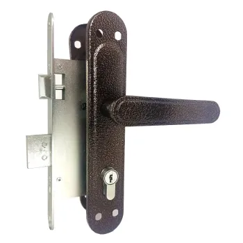 Замок Zenit врезной цилиндровый с защёлкой в комплекте с ручкой ЗВ4-72.03 (медь), 4 кл.