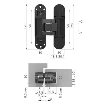 Петля скрытой установки Armadillo U3D3300.TG SC матовый хром