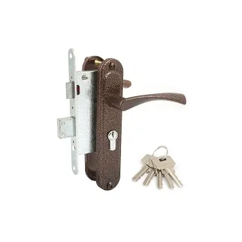 Замок врезной KEMZ (КЭМЗ) цилиндровый с защёлкой в комплекте с ручкой Калуга-ЗВ4-3-1 (медный антик), 4 кл.