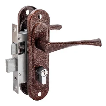 Замок врезной цилиндровый с защёлкой в комплекте с ручкой Zenit ЗВ4-50.01 (медь), 5 кл.