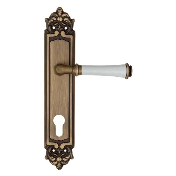 Дверная ручка на планке Fratelli Cattini \"GRACIA CERAMICA BIANCO\" CYL PL96-BY матовая бронза