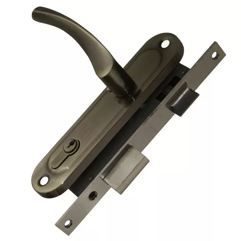 Замок врезной Punto цилиндровый с защёлкой в комплекте с ручкой LOCKSET16.CRONA.4070-1 (KIT P16 4070 CRONA) AB бронза