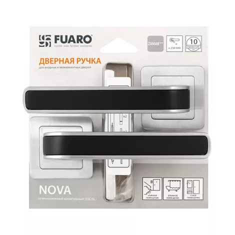 Дверная ручка на квадратном основании Fuaro NOVA XM/HD SSC/BL-16 сатин хром/черный