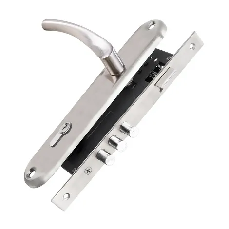 Замок врезной Punto цилиндровый с защёлкой в комплекте с ручкой LOCKSET90.CRONA.4585-3 (KIT P90 4585/3 CRONA) SN мат.никель