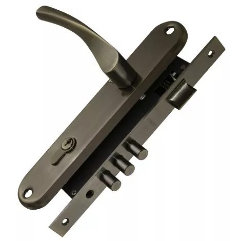 Замок врезной Punto цилиндровый с защёлкой в комплекте с ручкой LOCKSET90.CRONA.4585-3 (KIT P90 4585/3 CRONA) AB бронза 