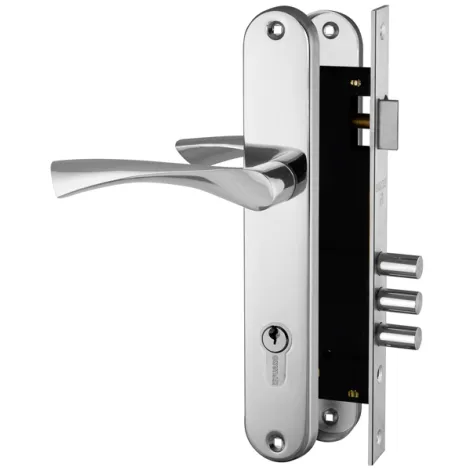 Замок врезной цилиндровый с защелкой в комплекте с ручкой Fuaro LOCKSET.9011 (SET F9011) CP хром