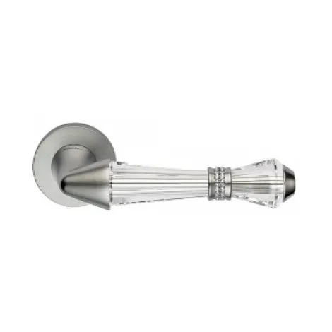 Дверная ручка на круглом основании Linea Cali LUCE mesh 1446/023 CS хром матовый/хрусталь SWAROVSKI