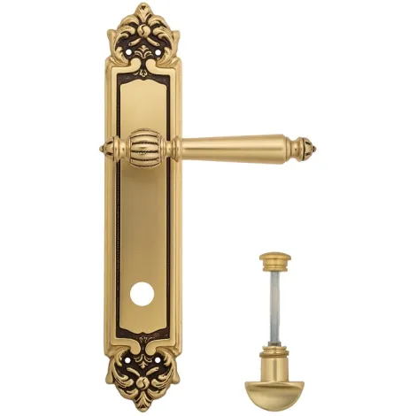 Дверная ручка Venezia \"PELLESTRINA\" WC-2 на планке PL96 французское золото + коричневый