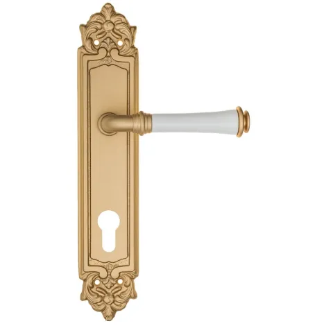 Дверная ручка на планке Fratelli Cattini \"GRACIA CERAMICA BIANCO\" CYL PL96-BS матовая латунь