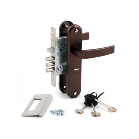 Замок врезной Sam (Сам) сувальдный с защёлкой в комплекте с ручкой ЗВ9-6/13 РФ78-002/90 (медь), 3 кл. /77315/