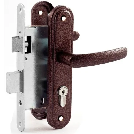 Замок врезной цилиндровый с защёлкой в комплекте с ручкой Zenit ЗВ4-3.08 (медь), 4 кл.