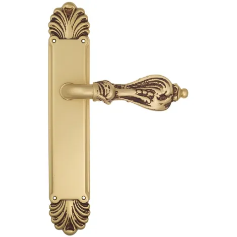 Дверная ручка Venezia \"FLORENCE\" на планке PL87 французское золото + коричневый