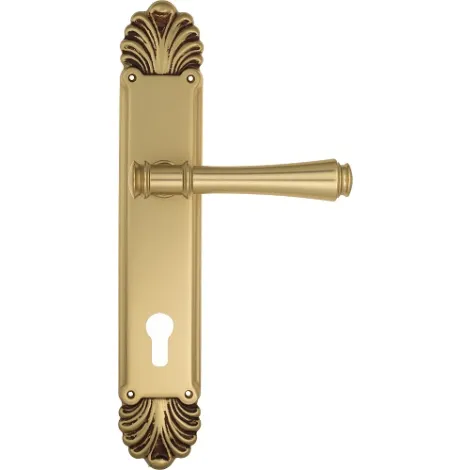 Дверная ручка Venezia \"CALLISTO\" CYL на планке PL87 французское золото + коричневый