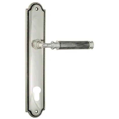 Дверная ручка Venezia \"MOSCA\" CYL на планке PL98 натуральное серебро + черный