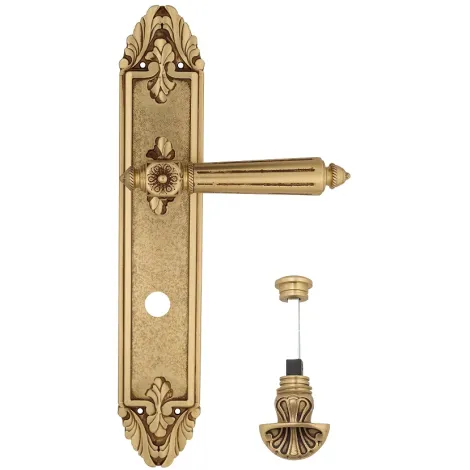 Дверная ручка Venezia \"CASTELLO\" WC-4 на планке PL90 французское золото + коричневый