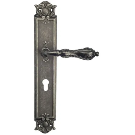 Дверная ручка Venezia \"MONTE CRISTO\" CYL на планке PL97 античное серебро
