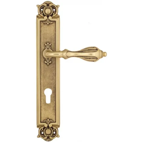 Дверная ручка Venezia \"ANAFESTO\" CYL на планке PL97 французское золото + коричневый