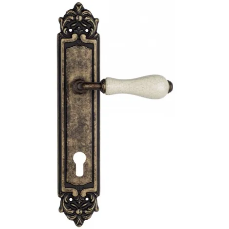 Дверная ручка Venezia \"COLOSSEO\" белая керамика паутинка CYL на планке PL96 античная бронза