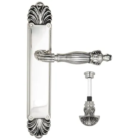 Дверная ручка Venezia \"OLIMPO\" WC-4 на планке PL87 натуральное серебро + черный