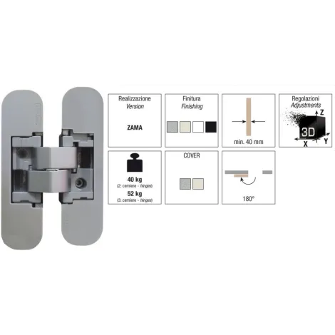 Петля универсальная скрытой установки Kubica K1000 DXSX S30, KOMBI 30 CR.SAT 40кг матовый хром