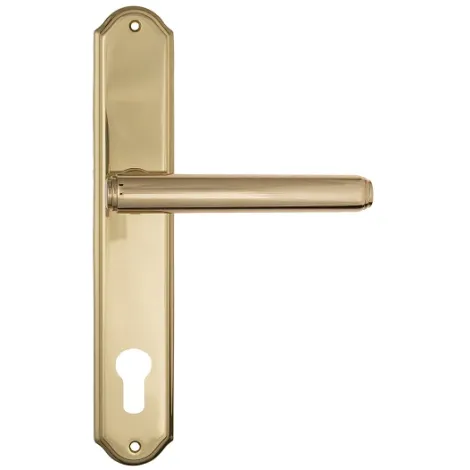 Дверная ручка Venezia \"EXA\" CYL на планке PL02 полированная латунь