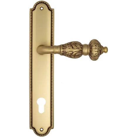 Дверная ручка Venezia \"LUCRECIA\" CYL на планке PL98 французское золото + коричневый