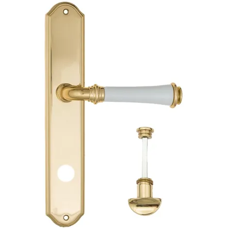 Дверная ручка на планке Fratelli Cattini \"GRACIA CERAMICA BIANCO\" CYL PL02-OLV полированная латунь