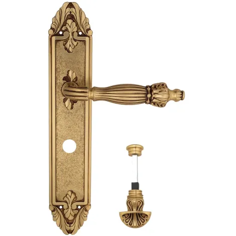 Дверная ручка Venezia \"OLIMPO\" WC-4 на планке PL90 французское золото + коричневый