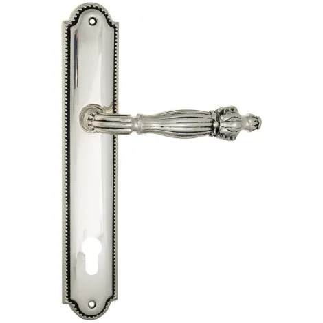 Дверная ручка Venezia \"OLIMPO\" CYL на планке PL98 натуральное серебро + черный