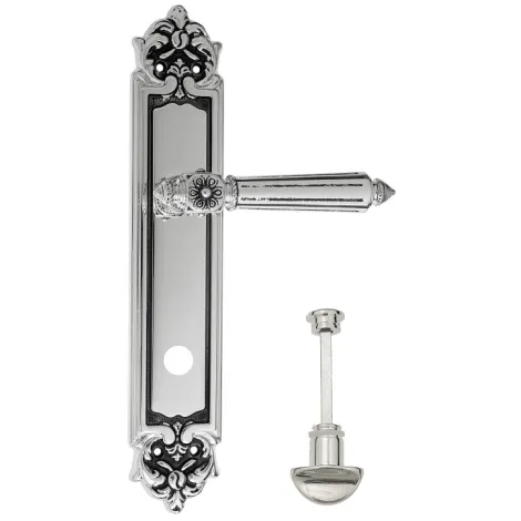 Дверная ручка Venezia \"CASTELLO\" WC-2 на планке PL96 натуральное серебро + черный