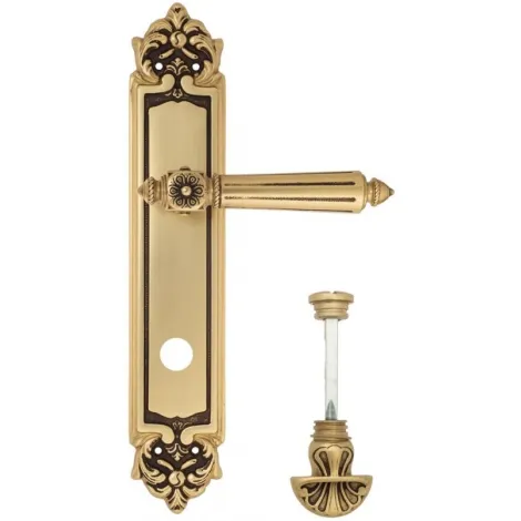 Дверная ручка Venezia \"CASTELLO\" WC-4 на планке PL96 французское золото + коричневый