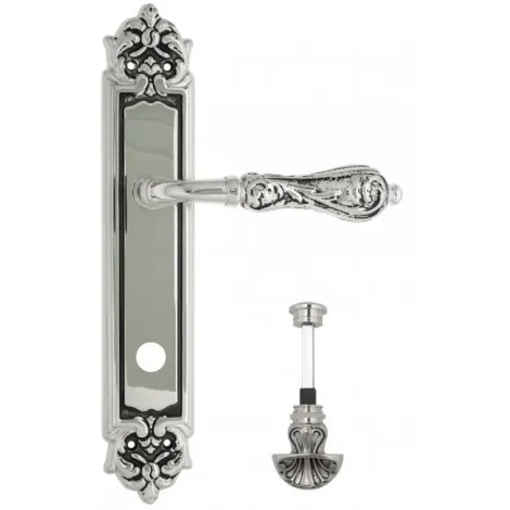 Дверная ручка Venezia \"MONTE CRISTO\" WC-4 на планке PL96 натуральное серебро + черный