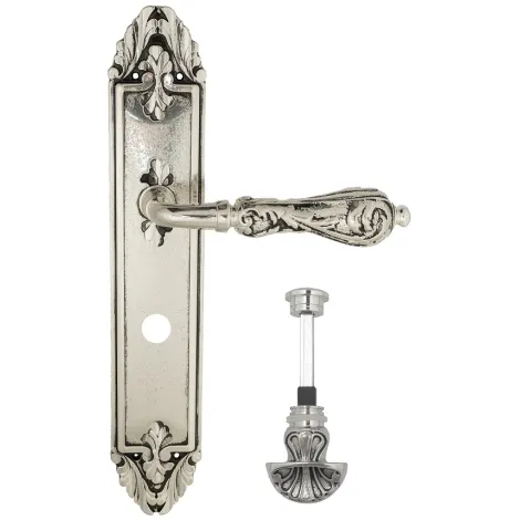 Дверная ручка Venezia \"MONTE CRISTO\" WC-4 на планке PL90 натуральное серебро + черный