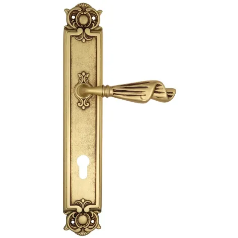 Дверная ручка Venezia \"OPERA\" CYL на планке PL97 французское золото + коричневый